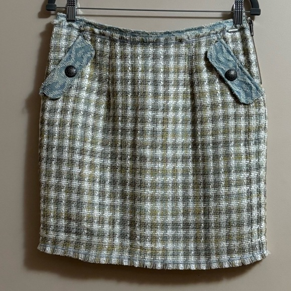 NWT NTS Sz 8 Tweed Houndstooth Lined Mini Skirt Pockets Blue Ivory Yellow - Picture 2 of 15
